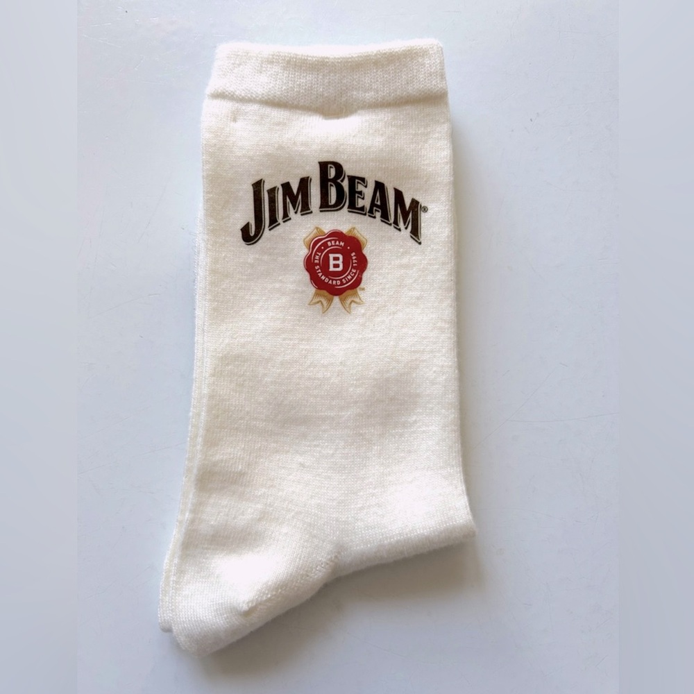 JIM BEAM Crew Socks LOGO Ivory One Size OS Southern Whiskey NWOT